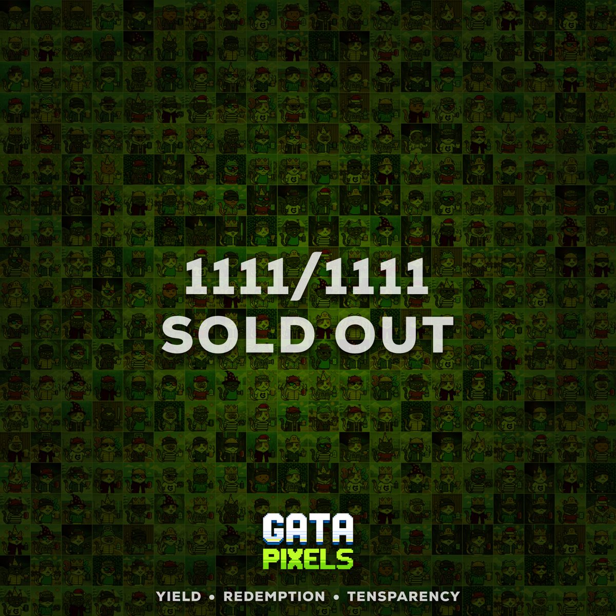 GataHubZone's tweet photo. 1111 / 1111

GATA Pixels is officially sold out 👾

Thank you to everyone who participated, minted, shared, debated, and helped shape the experiment.

What started as an idea is now a living ecosystem of holders.

The next chapter begins ⚡ https://t.co/iyFzNBCHBH