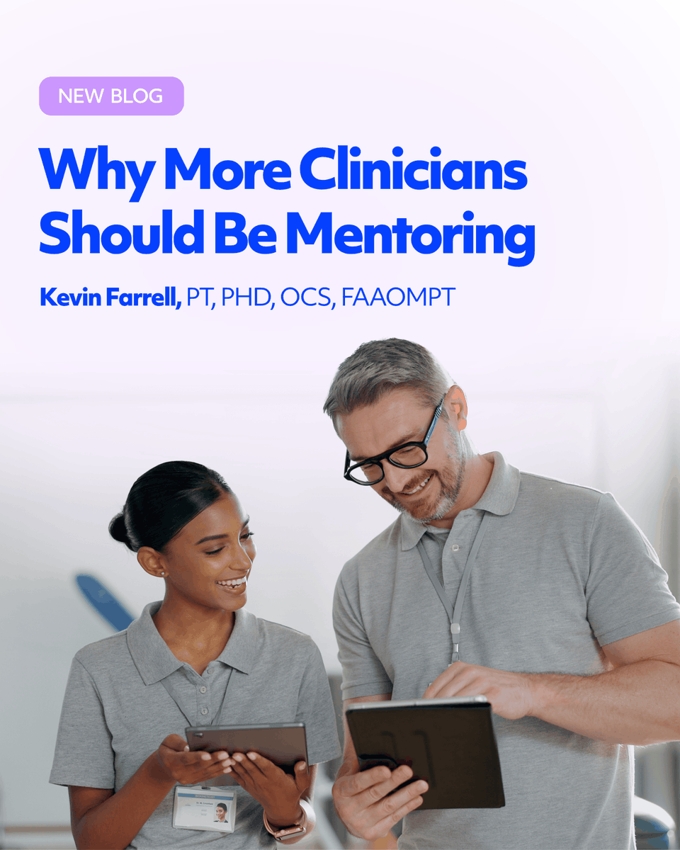EIMTeam's tweet photo. Is mentoring worth it? 🤔 In this new blog, EIM expert Kevin Farrell, PT, PhD, OCS, FAAOMPT, explores why the answer is yes for clinicians, mentors, and organizations alike. Read the full blog here: https://t.co/viUGL4OrNP https://t.co/Zo60JP4mPA