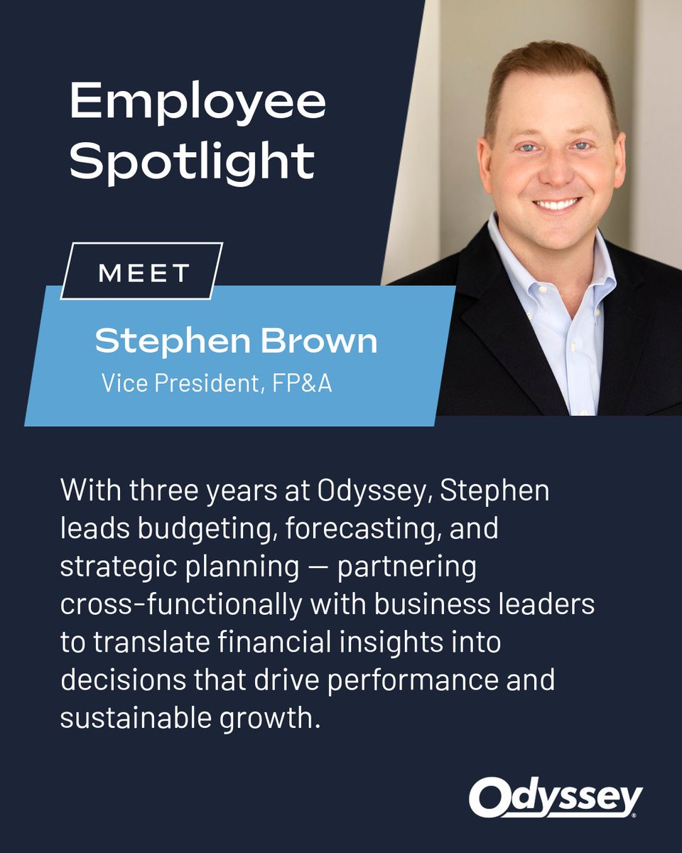 OdysseyLogistic's tweet photo. For Stephen Brown, the numbers only matter if people understand what they mean. As VP of FP&amp;A, he helps turn financial insights into smarter decisions that guide Odyssey forward. We're proud to have him helping chart our course. #OneOdyssey https://t.co/AItOHlJuLF