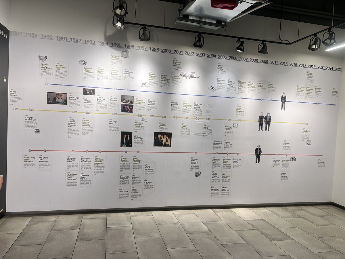 TwitzerlandNet's tweet photo. The Donald J. TrXmp and Jeffrey Epstein Memorial Reading Room was really informative. They had a wall that covered the timeline of Trump and Epstein’s entire public friendship (and things related to the friendship). This is the year by year breakdown of the known encounters involving the two predators. 

Please like, share, and comment.

#ReceiptGang 🧾