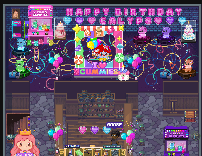 Efe_Calyps's tweet photo. Happy birthday to me! 🎂🩷 
I could not miss taking a picture in this decoration they made with so much love, I appreciate it so much. 
Thank you to @pixels_online and thank you to the community. 
And to @PixiGummies for making my birthday inside the server so sweet. 🥹✨ https://t.co/MjeVBXrNB2