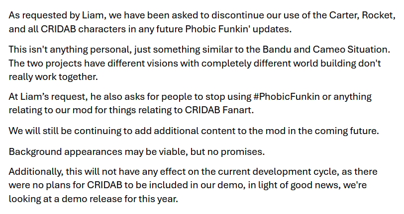 PhobicFunkin's tweet photo. Important announcement regarding usage of CRIDAB Characters and the future of Phobic Funkin'
#phobicfunkin #cridab https://t.co/SBvUu8RIAu