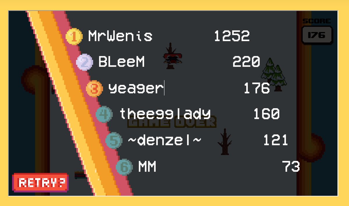 yeagersa's tweet photo. Beat my score I literally dare you (I only just learned you can jump by running into things and logs don't kill you) #GameChangerC211 https://t.co/841wssnYaB