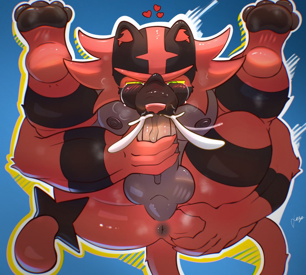 Jaxioarts's tweet photo. Incineroar wanted to see if he can reach it... these are happy tears🥴 https://t.co/Yn5YA2xFNP