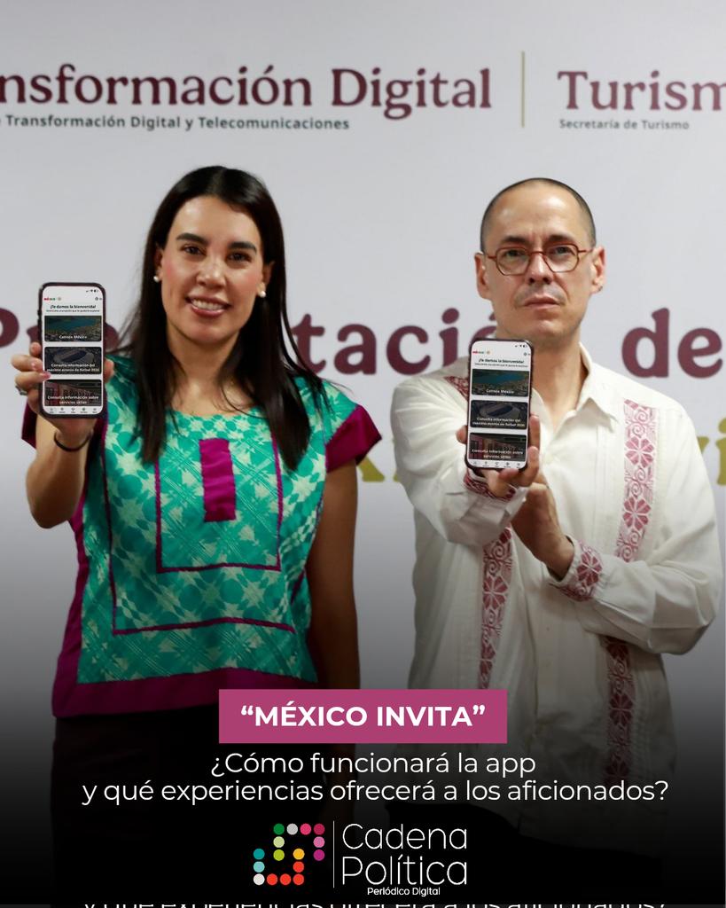 cadenapolitica's tweet photo. 📲 México presentó “México Invita”, una nueva app que busca conectar la pasión por el futbol con destinos turísticos, cultura y actividades rumbo al Mundial 2026.

¿Cómo funcionará y qué experiencias ofrecerá a los aficionados?

@AgenciaGobMX @PPmerino

🔗 Descubre más aquí: https://t.co/9xldAmbBUo