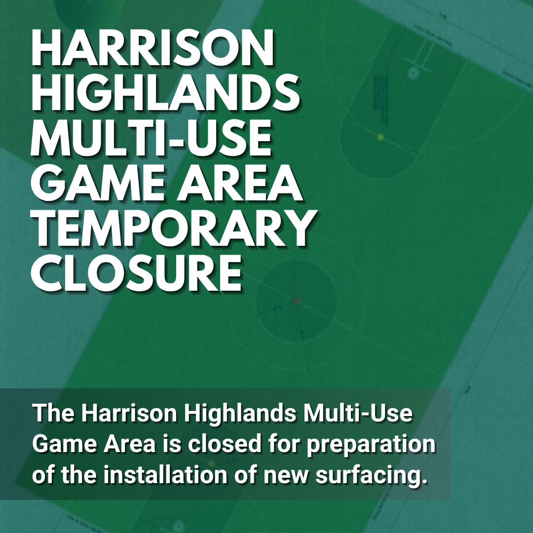 KentBC1's tweet photo. The Harrison Highlands Multi-Use Game Area closure is being extended by a week due to the recent rainy weather. The closure is for preparation and installation of new surfacing, with a new tentative reopening date of May 29. https://t.co/imPPAVarAu