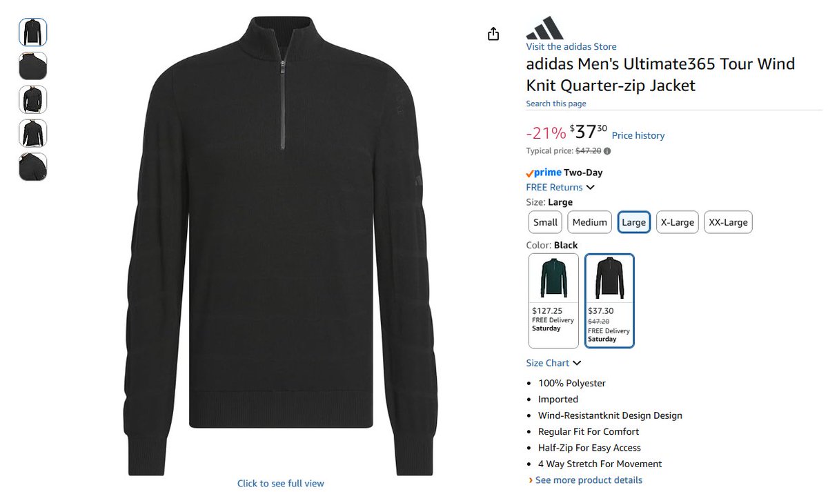 AmazonErrorKing's tweet photo. adidas Men's Ultimate365 Tour Wind Knit Quarter-zip Jacket

As low as $25

Check all sizes, all are glitched down

Should be $120

https://t.co/oefadveYAo https://t.co/zUyvcqCHte