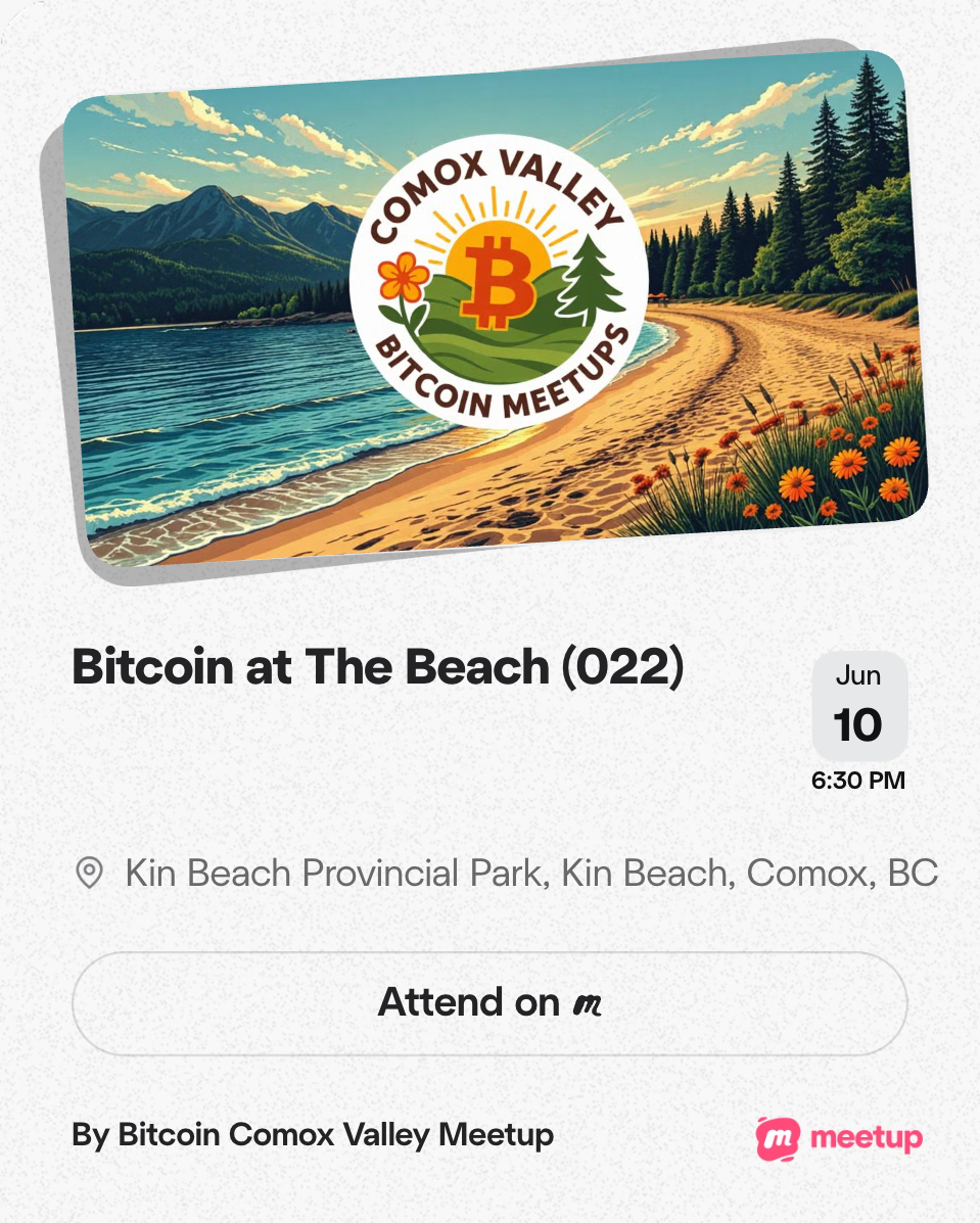 BTCValleyMeetup's tweet photo. 📢 Bitcoin Meetup 022 Wednesday, June 10 · 6:30 PM to 9:00 PM. Join us for a Bitcoin on the Beach meetup. Bring your own chair, drinks and snacks and come hangout and talk bitcoin as the sun goes down.
@BTCComoxValley
@ForrestHODL
@BitcoinJono
📷👇 https://t.co/BncGy9P0PV
