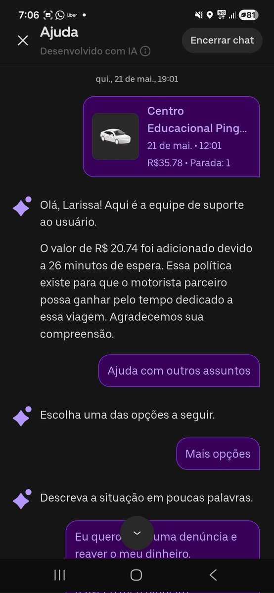 larcoell's tweet photo. Venho mais uma vez expressar minha revolta diante de outra situação constrangedora com a @Uber_Brasil 

Me fizeram essa cobrança por tempo de espera, sendo que o percurso foi seguido contendo duas paradas, e as duas foram realizadas, não houve tempo nenhum de espera + https://t.co/IxK8rsHRgr