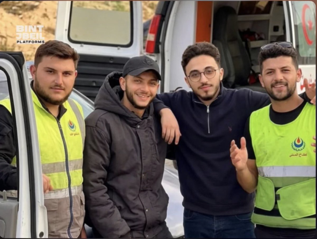 HalaJaber's tweet photo. 🚨BREAKING🚨 At midnight, Israeli warplanes killed four paramedics in Hinawiya in south Lebanon.

They killed lifesavers, not “military targets.”

Two separate airstrikes hit the town overnight in the Tyre district. The first targeted the main Health Authority centre. The second struck a newly established ambulance station.

Both were completely destroyed.

The initial toll:
Karim Haider.
Musa Kifl.
Ali Taj al-Din.
Mohammed Abdulmajeed.

Four paramedics killed. Five others wounded.

Young men whose job was to rescue civilians, carry the wounded & pull victims from rubble became targets themselves.

Look at their faces. These are not abstract numbers in a casualty report. These were sons, brothers, friends, men with entire lives still ahead of them.

Another rescue crew erased. Another emergency centre destroyed. Another reminder that even those trying to save lives are no longer spared by Israeli airstrikes.