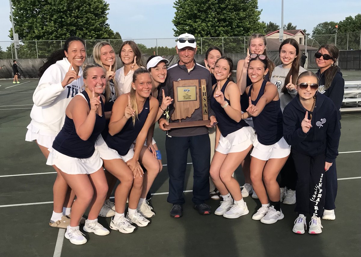 JP8185's tweet photo. New Prairie wins its first girls tennis sectional in school history, defeating LaPorte 4-1, also ending a Slicers string of 10 titles. https://t.co/9vD0o5QtAA