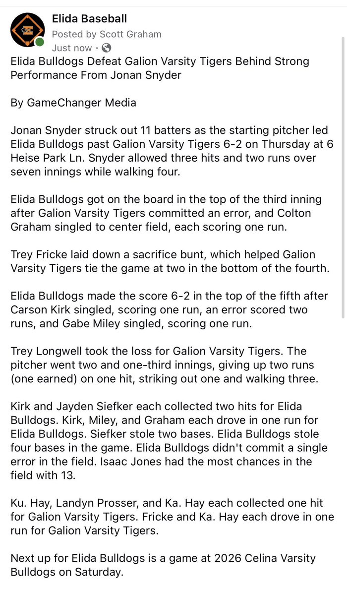 ElidaBaseball's tweet photo. Tourney victory #1 👊 https://t.co/8Q1d535nF3