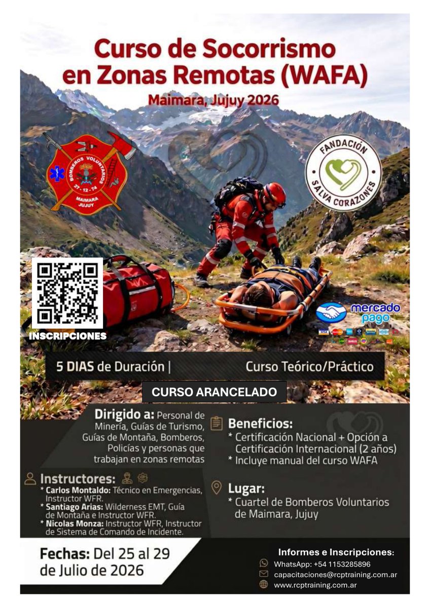 RCPTraining's tweet photo. SOCORRISMO en ZONAS REMOTAS, Maimara, Provincia de Jujuy del 25 al 29 de Julio 2026 https://t.co/dyYFIBPgg2