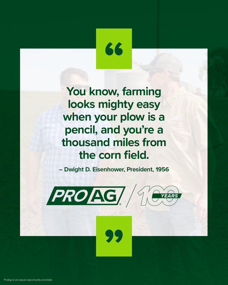 ProAgIns's tweet photo. “You know, farming looks mighty easy when your plow is a pencil, and you’re a thousand miles from the corn field.”

Dwight D. Eisenhower said that in 1956 during a decade of major change in American agriculture.

Read the 1956–1965 decade story:
https://t.co/0zigk0BNc0 https://t.co/9D9pJQcbNb