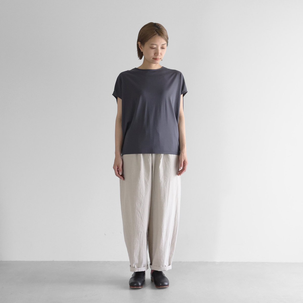 新品タグ付✨HUIS. 遠州織物 SUVIN COTTON コクーンカットソー HUIS in house］SUVIN COTTONフレンチスリーブコクーンカットソー
