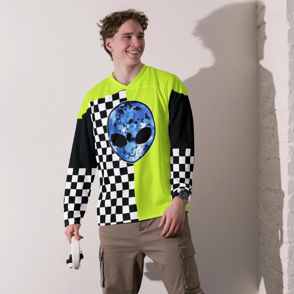 BigTexFunk's tweet photo. The 'Neon Alien Checkered Rave Hockey Jersey' is available now in our @Etsy shop!

➡️https://t.co/mypdxNPzZy

#BigTexFunkadelic #aliens #area15 #illfest #trippy #fashion #trendsetter #etsylove https://t.co/f9xpQjxRAU