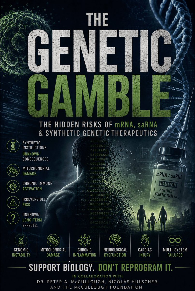 neo7bioscience's tweet photo. Human biology is not software.

As personalized mRNA, saRNA, and AI-designed genetic therapeutics rapidly expand, one question remains:

Are we fully understanding the long-term biological consequences before rewriting the systems that sustain human life?

There is a profound difference between supporting biology… and reprogramming it.

Read the full article: The Genetic Gamble.
Link below / on Substack.

In collaboration with Dr. Peter A. McCullough, Nicolas Hulscher, and The McCullough Foundation.

#TheGeneticGamble #mRNA #saRNA #Biotechnology #PrecisionMedicine 

@P_McCulloughMD @NicHulscher @McCulloughFund @MAHA_Action @Docjohnc