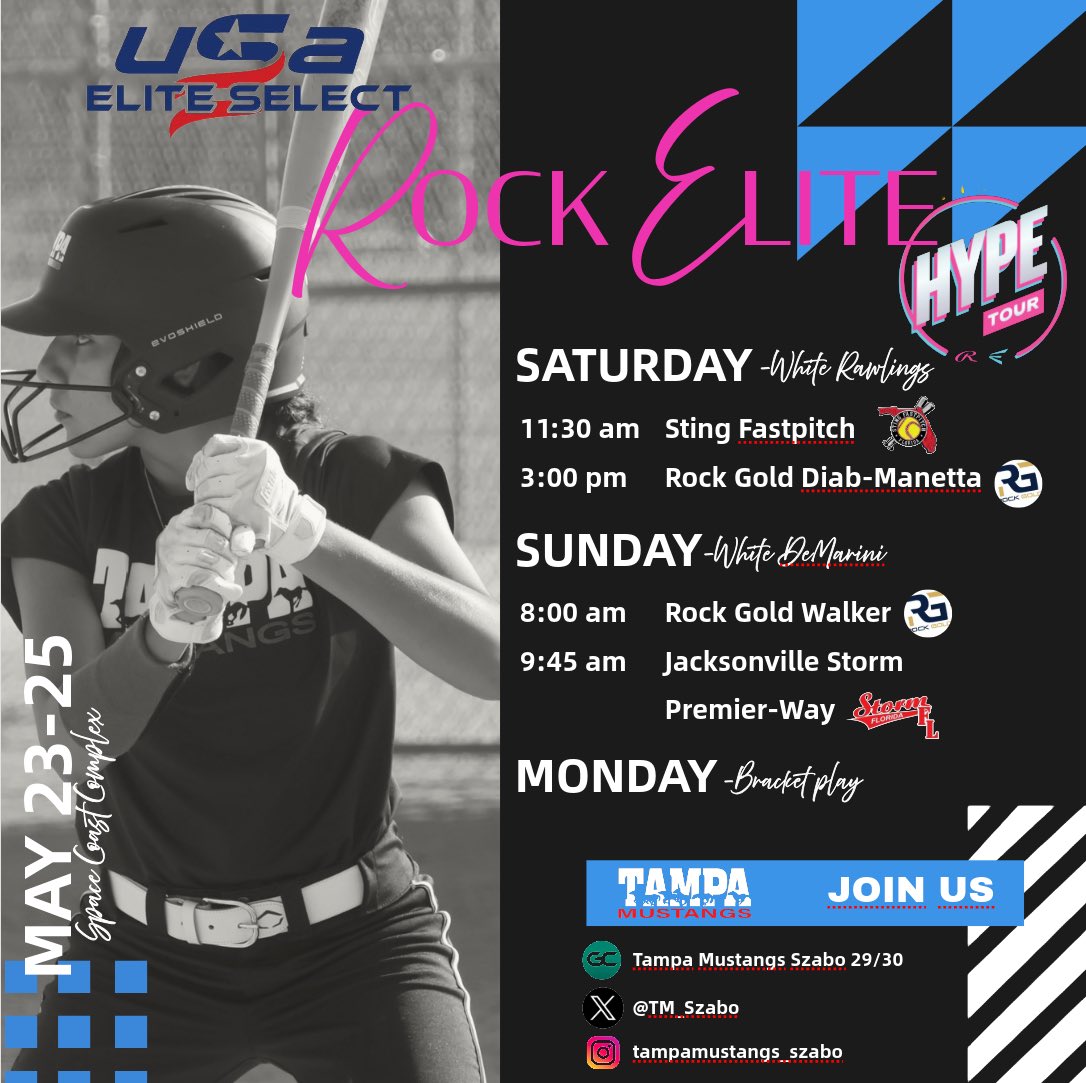 TM_Szabo's tweet photo. This weekend we kick off the summer at the USSSA Central Florida Rock Elite Hype Tour. Our girls are geared up and ready to give it their all. Let's compete and get going Mustangs!!! 💪🏼🐎🥎

“The strength of the team is each individual member. The strength of each member is the team.” -Phil Jackson. 

#stanggang 
#mustangnation 
#OneTeamOneGoal