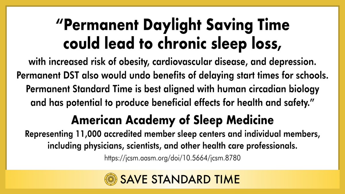 SaveStandard's tweet photo. @GuntherEagleman 🚨 BIG LOSS for sleep health! Permanent DST costs lives and money every time it is tried. Heath, history, and safety need Standard Time’s morning light! https://t.co/e2FZRdjaEr