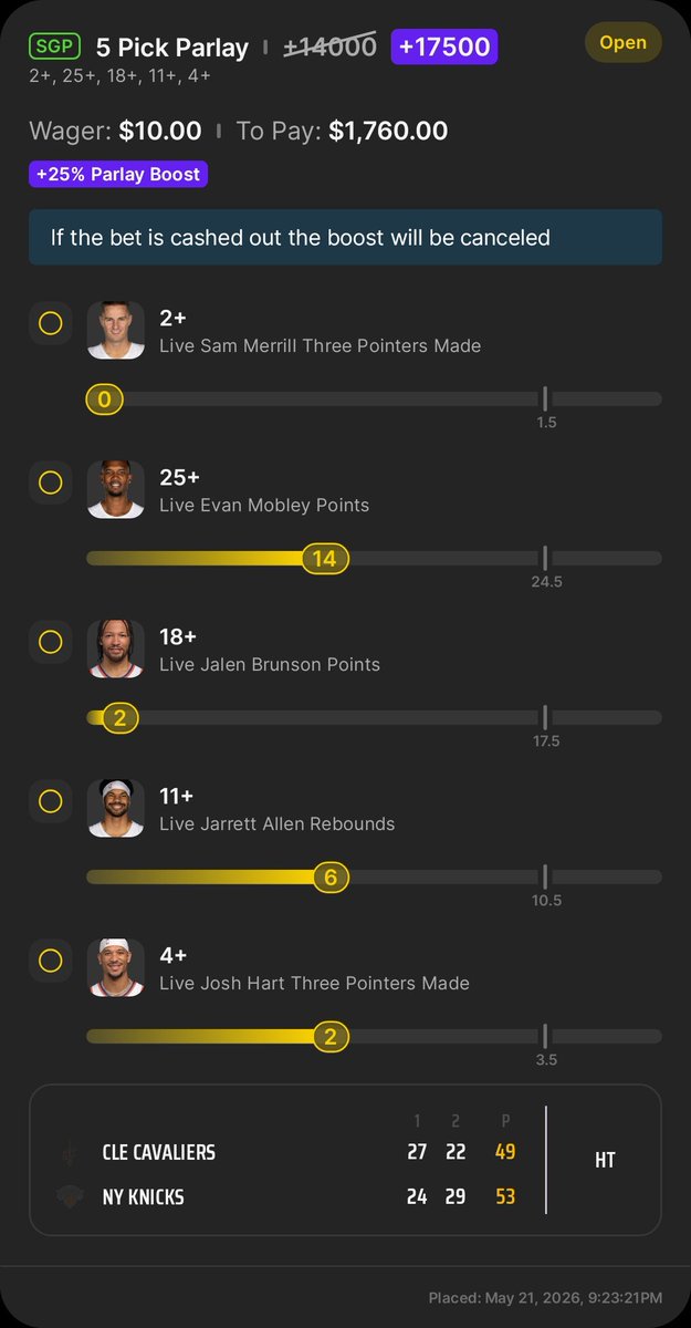 NotTheFirstOmar's tweet photo. Can't remember the last time I shared a bet, but I can't keep this halftime bet for the Knicks/Cavs game to myself.

https://t.co/L24KuOvXqv https://t.co/Ahc51A2ufV