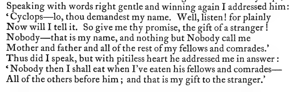 DrMichaelBonner's tweet photo. No one has yet mentioned the H. B. Cotterill translation of the Odyssey, meticulously done into English hexameters. Impressive. But it doesn't quite work! https://t.co/VOGrvjMIW9
