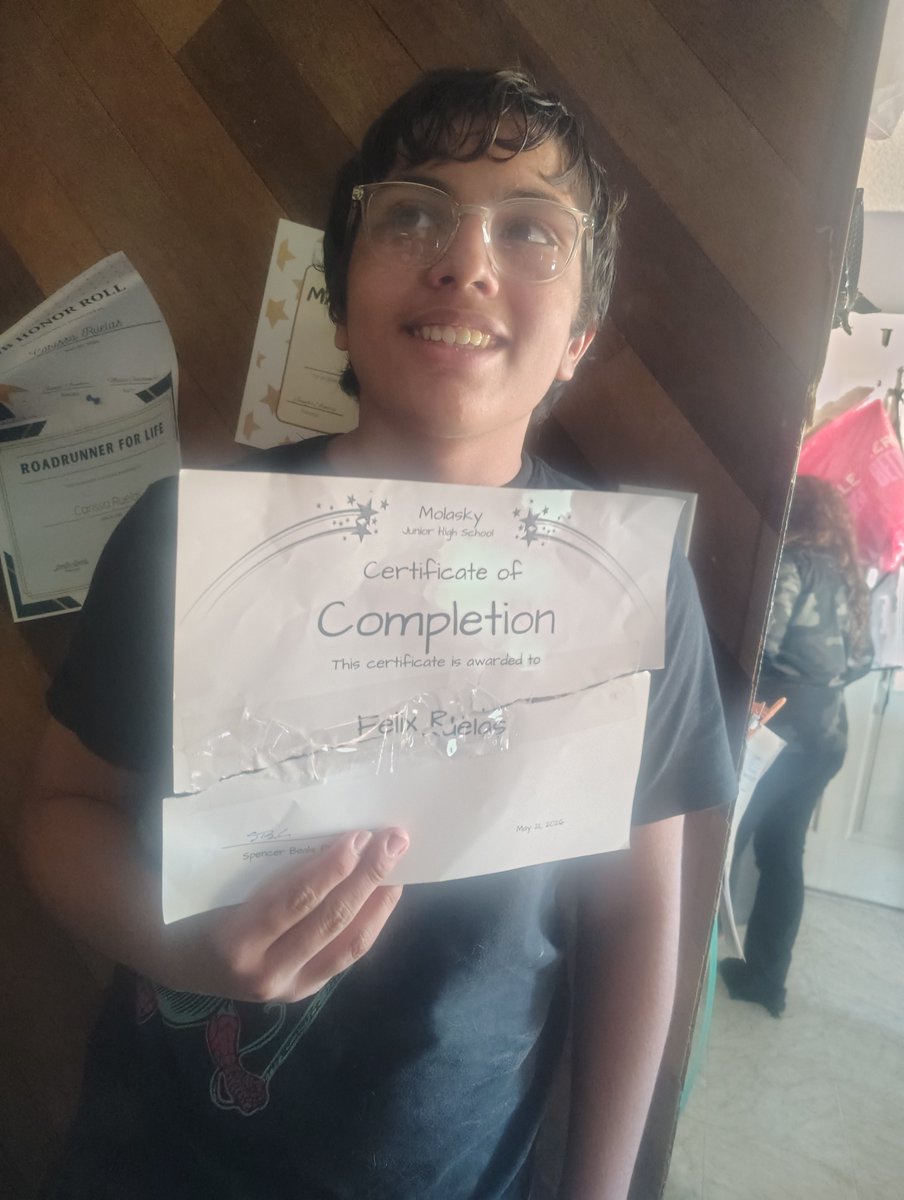 ERICKAJADE's tweet photo. We also officially have a 9th grader! Jr. is on his way to high school! We are so proud of you buddy! #Certificateofcompletion #congratulations #goodbye8thgrade #hello9thgrade https://t.co/OauQKaclTZ