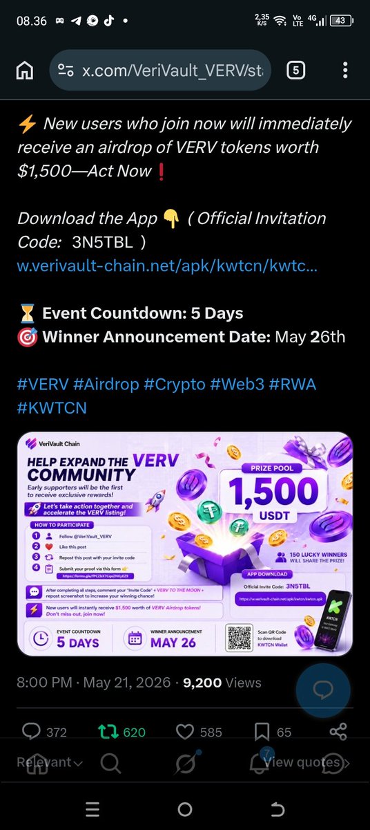 ARojiky's tweet photo. @VeriVault_VERV Code : V1KHB9 https://t.co/ae5AMyvDp5