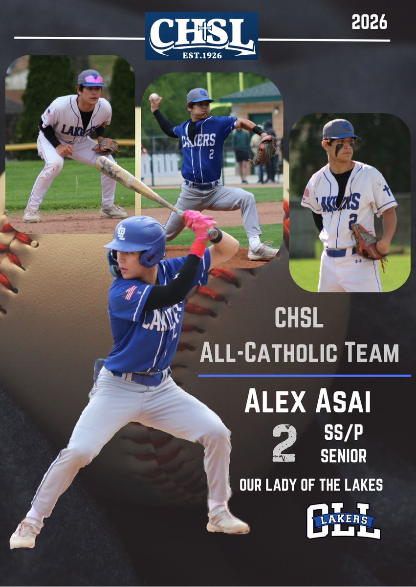 Baseball_OLL's tweet photo. CHSL Baseball Honors
Congratulations to Laker Shortstop/Pitcher Alex Asai for being selected to the Catholic HS League All-Catholic Team.

@alex_asai2026 
@OLLonline 
@CHSL1926 https://t.co/gsYEwGTty0