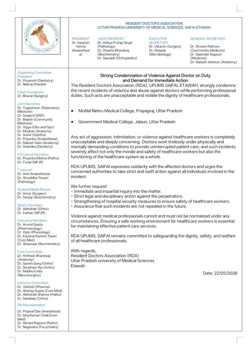 DrSaranshverma's tweet photo. #JusticeForDoctors #StopViolenceAgainstDoctors #SaveDoctors #DoctorSafety
@FordaIndia
@rdamlnmc
@gmcjalaun
@RDA_UP https://t.co/6gzDkgHegt