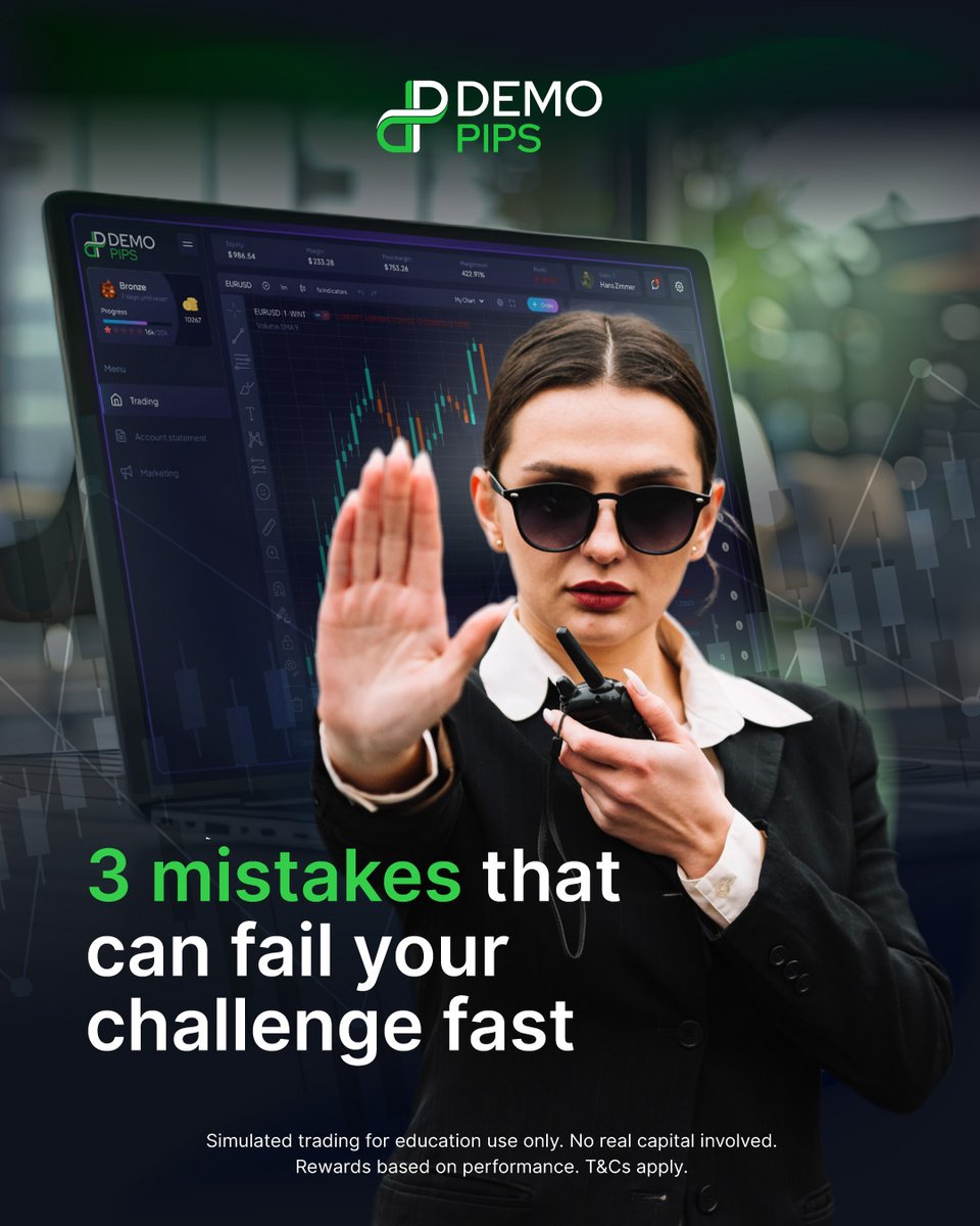 DemoPips's tweet photo. ⚠️ 3 mistakes that can fail your challenge fast:

❌ Revenge trading
❌ Breaking loss limits
❌ Overexposure on one setup
📊 Rules matter more than entries.
Discipline keeps you in the game.

#DemoPips #TradingMindset #RiskRules #ChallengeAccount https://t.co/UKli7BVBZI