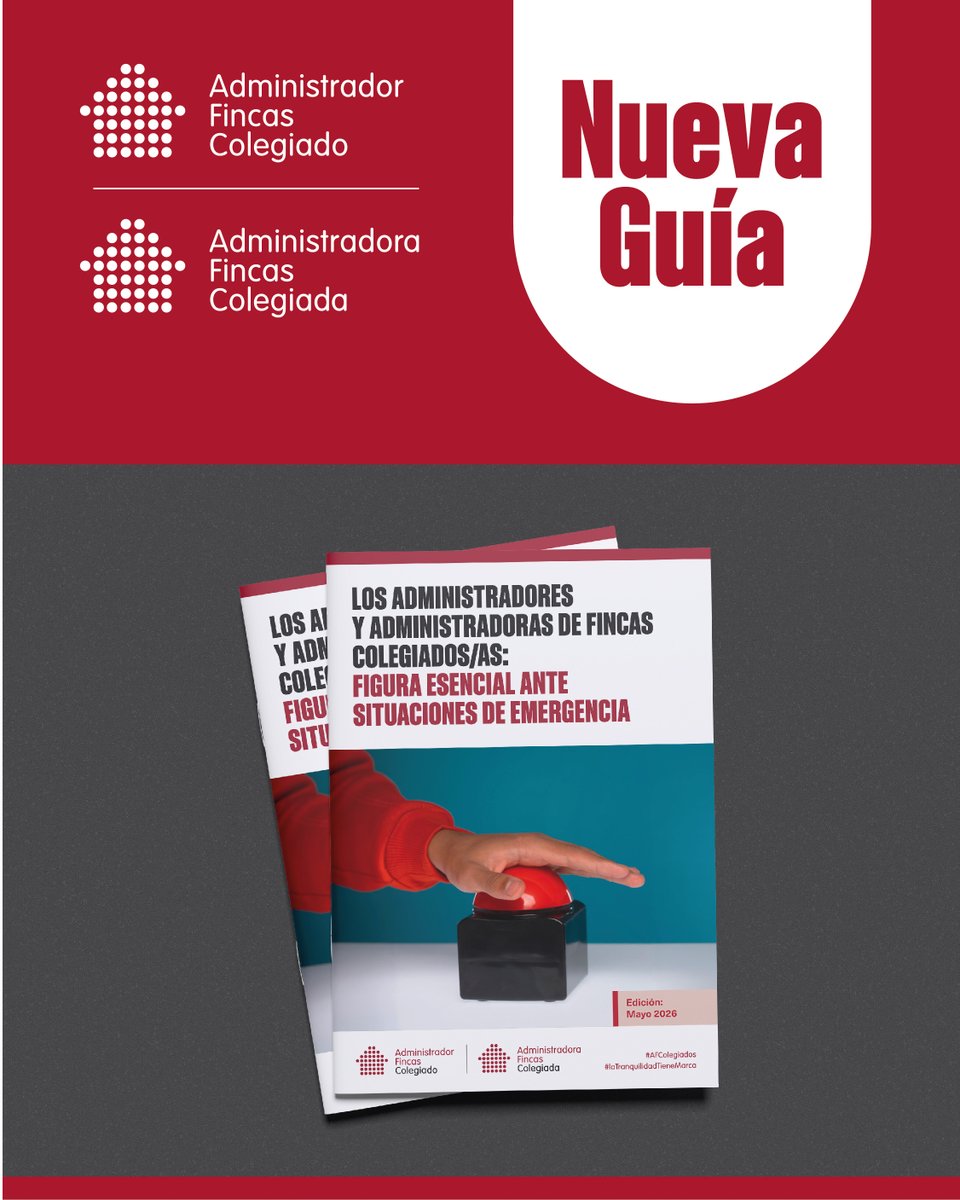 CGCAFE_AAFF's tweet photo. 🚨 Cuando surge una emergencia, cada minuto cuenta. Inundaciones, averías graves,
cortes de suministros o fenómenos climáticos extremos ponen a prueba a cualquier
comunidad de propietarios.

En esos momentos, contar con un Administrador de Fincas colegiado/a marca la
diferencia: coordinación inmediata, gestión de incidencias, contacto con seguros y
proveedores, apoyo a vecinos y soluciones para recuperar la normalidad cuanto
antes.

Porque administrar fincas no es solo gestionar edificios. Es proteger la seguridad, la
tranquilidad y el bienestar de las personas.

📘 Descarga nuestra guía y descubre cómo actuamos ante situaciones de emergencia
y qué medidas ayudan a mejorar la protección y capacidad de respuesta de las
comunidades de propietarios.

👉 Descárgala ahora en https://t.co/pnyIxyTlxF

#CGCAFE #AdministradoresDeFincas #Fincas #CGCAFEComunica