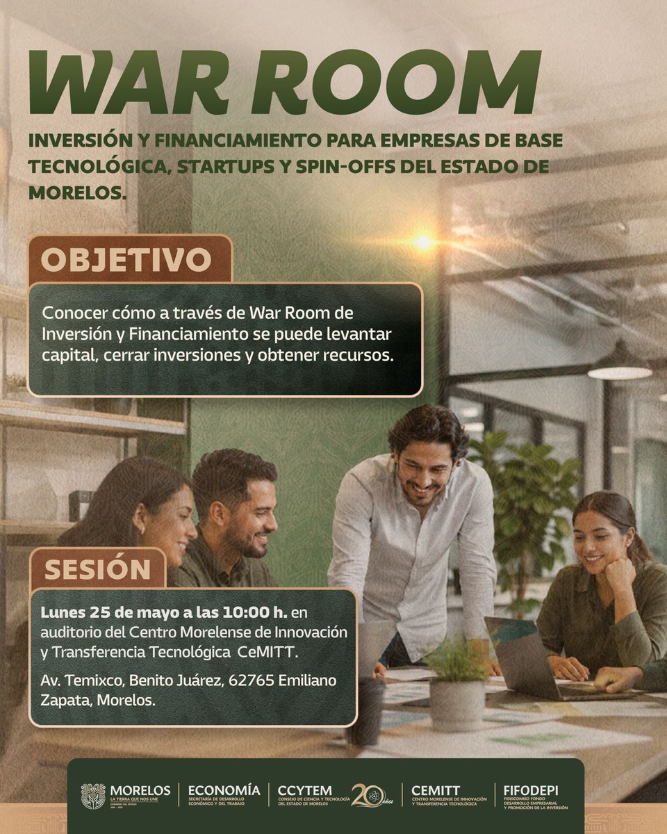 FUMEC_ORG's tweet photo. #MORELOS No te pierdas el War Room sobre Inversión y Financiamiento que impartirá FUMEC este próximo 25 de mayo de 2026 de 10:00 a 12:30 h en las instalaciones del @CentroCemiTT
¡Regístrate aquí y asegura tu lugar! https://t.co/dMfHj8TPze https://t.co/XDqrhXBulY