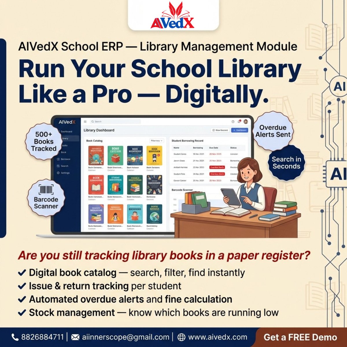 ai_innerscope's tweet photo. 📚 Smart Library Management with #AIVedX 🚀✅ Digital book catalog & instant search
✅ Easy issue/return tracking
✅ Automated overdue alerts
✅ Smart stock managementRun your school library digitally & efficiently 📖#SchoolERP #LibraryManagement #EdTech #DigitalSchool https://t.co/rOqyWOl6Yj