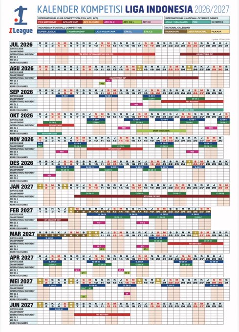 TimnasXtra's tweet photo. 🇮🇩🏆 I.League have announced the 2026/27 competition calendar!

The Super League begins on 4 September 2026, followed by the Championship two weeks later. The League Cup will also return next season.

The schedule aligns with regional, continental, and FIFA international windows.