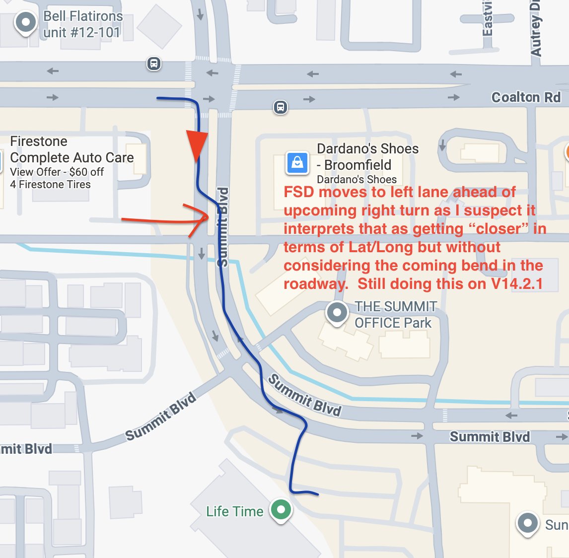 KurtAnglese's tweet photo. @DirtyTesLa Chris, I bet you can recreate this behavior in your area. FSD still making incorrect lane changes before bends that oppose the direction of the approaching turn on 14.3.2. Seems to consider a lane change as moving toward the destination but w/o considering the bend. https://t.co/H72QVkXIIM
