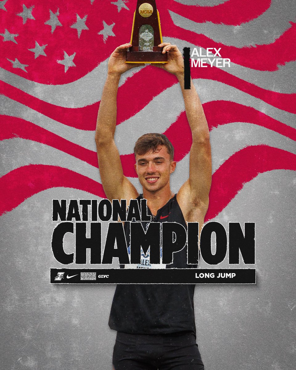 UIndyXCTF's tweet photo. MAKE ROOM IN THE TROPHY CASE‼️

Alex Meyer earns his THIRD NCAA title in the men’s long jump💪 https://t.co/HTYRBpj4Ge