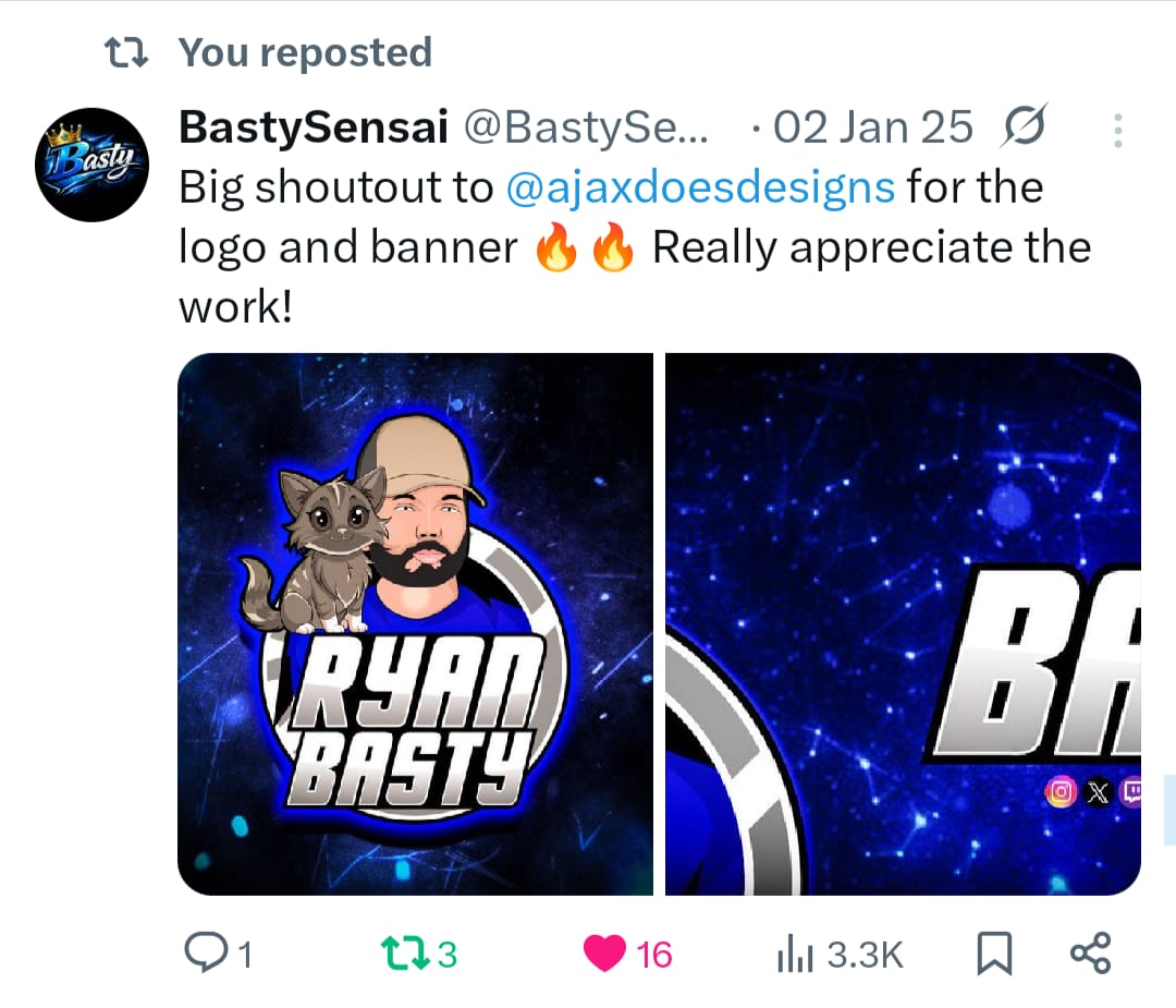 Ajaxdoesdesign's tweet photo. This banner took real focus to get the style and composition just right 💫

HMU If anyone need/looking for someone Graphic designer, GFX artist, who do/make Logo, Banner, Thumbnail, Emotes, Sub badges, Overlay, Kick/Twitch packages, Stream Revamp/Branding, Illustration, Pixel art, 2D/3D Animation with UNLIMITED REVISIONS!🤍❤️🖤