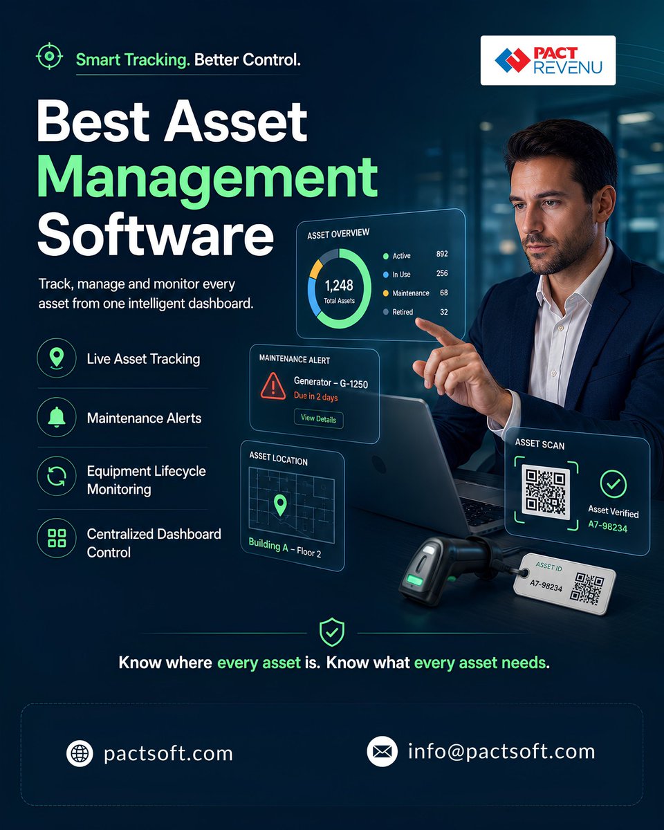 pacterpsolution's tweet photo. 🚀 Smart Asset Tracking Made Simple!

Track, manage &amp; monitor every asset with PACT REVENU.

✔️ Live Tracking
✔️ Maintenance Alerts
✔️ QR Asset Verification

🌐 https://t.co/EMBDqoGfUG

#AssetManagement #AssetTracking #BusinessAutomation #ERPSoftware #PACTREVENU #SmartBusiness https://t.co/UKTP0Slyb0