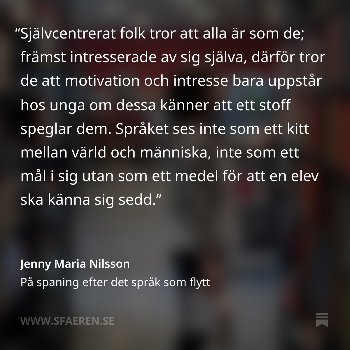 jennymaria's tweet photo. En av anledningarna till att svenskundervisningen har havererat är retoriken kring svenska språket - det ska förenklas, anpassas; språket tillåts inte vara vilt och levande. https://t.co/DSxl8xkon7