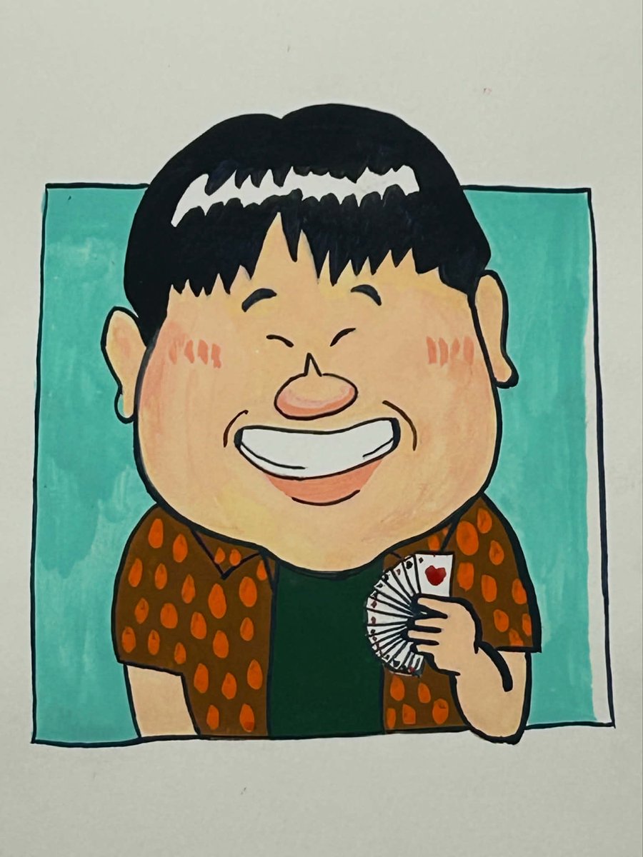 ファン方が有名な似顔絵の画家さんらしくて、僕のイラストを描いて