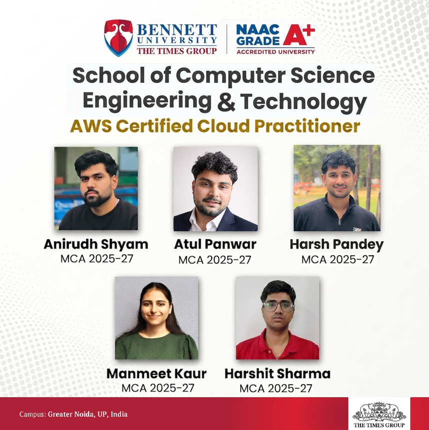 SCSETBennett's tweet photo. #SCSETBennett students have successfully earned their AWS Certified Cloud Practitioner credentials! Congratulations on this significant milestone.  #BennettUniversity #CloudComputing #AWS #MCA #FutureTechLeaders #EngineeringExcellence https://t.co/fl6JDRWVGC