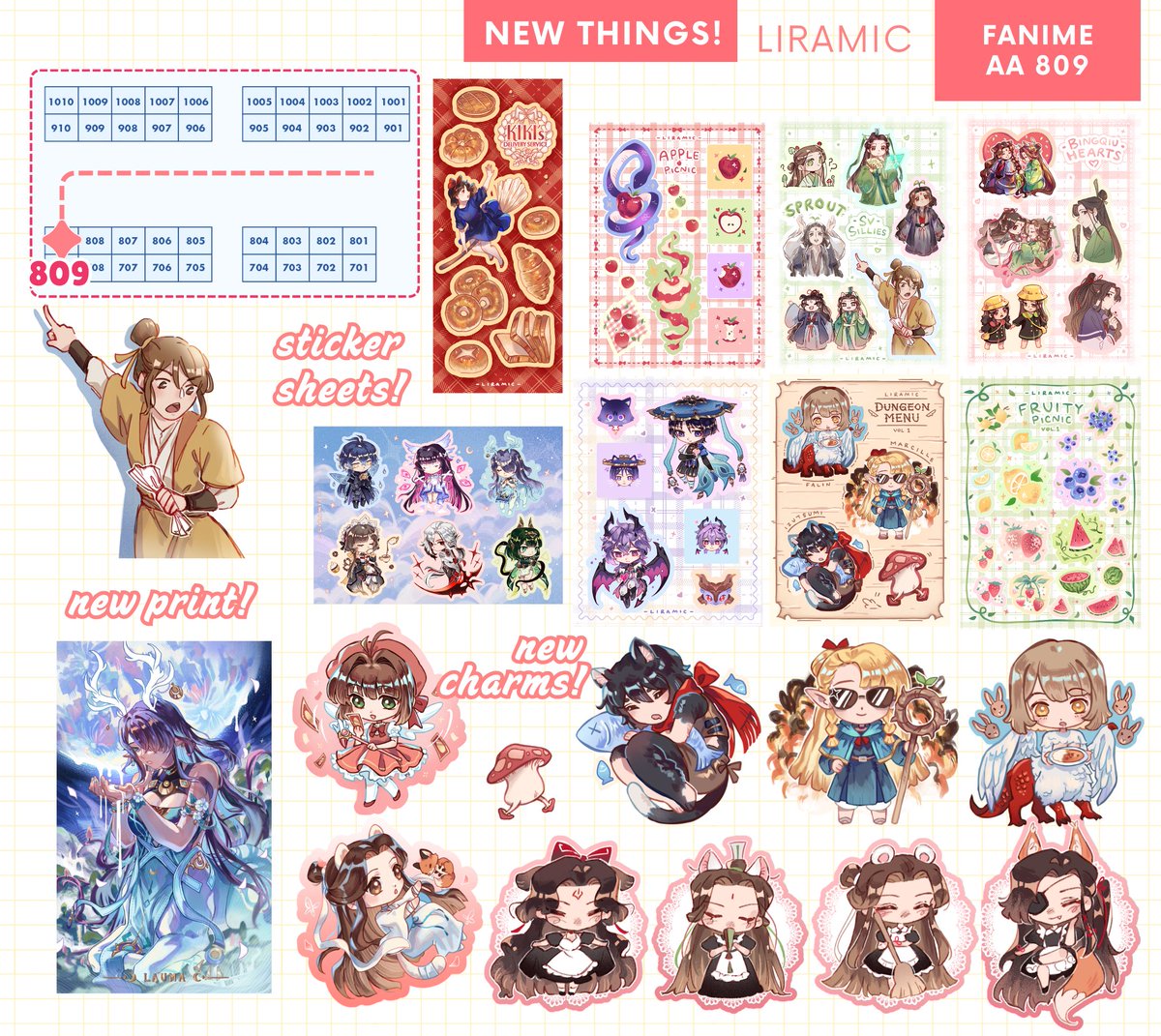 liramic's tweet photo. #Fanime Catalogue for this weekend! First time at fanime I'm so excited omg
📍 Artist Alley Table 809
✨ Fandoms: genshin, svsss, tgcf, mdzs, dungeon meshi, alien stage, cardcaptor sakura, mermaid melody
(1/2)
#fanime2026 https://t.co/TcYlU8vcbt