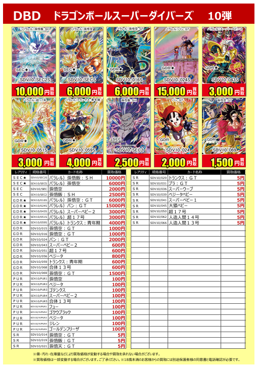 買取告知更新！】 #ドラゴンボールスーパーダイバーズ 第10弾 買取告知