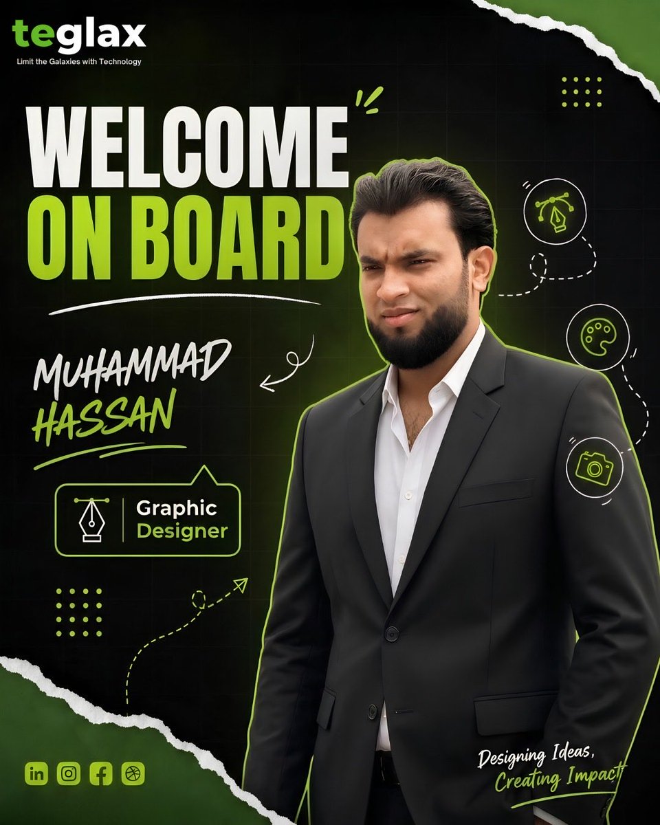 teglax's tweet photo. Welcome to the team, Muhammad Hassan! 🔥

We are super excited to have you join Teglax as a Graphic Designer. Your creativity and visual expertise are going to be a fantastic addition to our team as we bring next-level brands and digital experiences to life. https://t.co/10b3aLPZL4