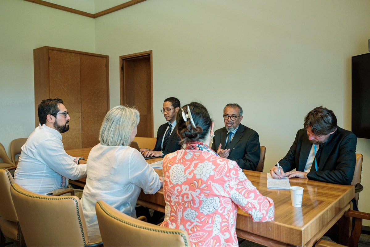 DrTedros's tweet photo. Inspiring meeting with Dr Patricia Elena Clark Peralta (@OsteoClark), Secretary of Mexico’s @DeSalubridad, during #WHA79. We discussed the country’s “PRONAM” initiative to improve awareness within the medical community, and the wider public, on national medical protocols for common health conditions, from chronic kidney disease to obesity. I committed @WHO’s support for this vital effort to raise greater awareness on actions to take to protect and promote health. https://t.co/0rRRxSo9rs