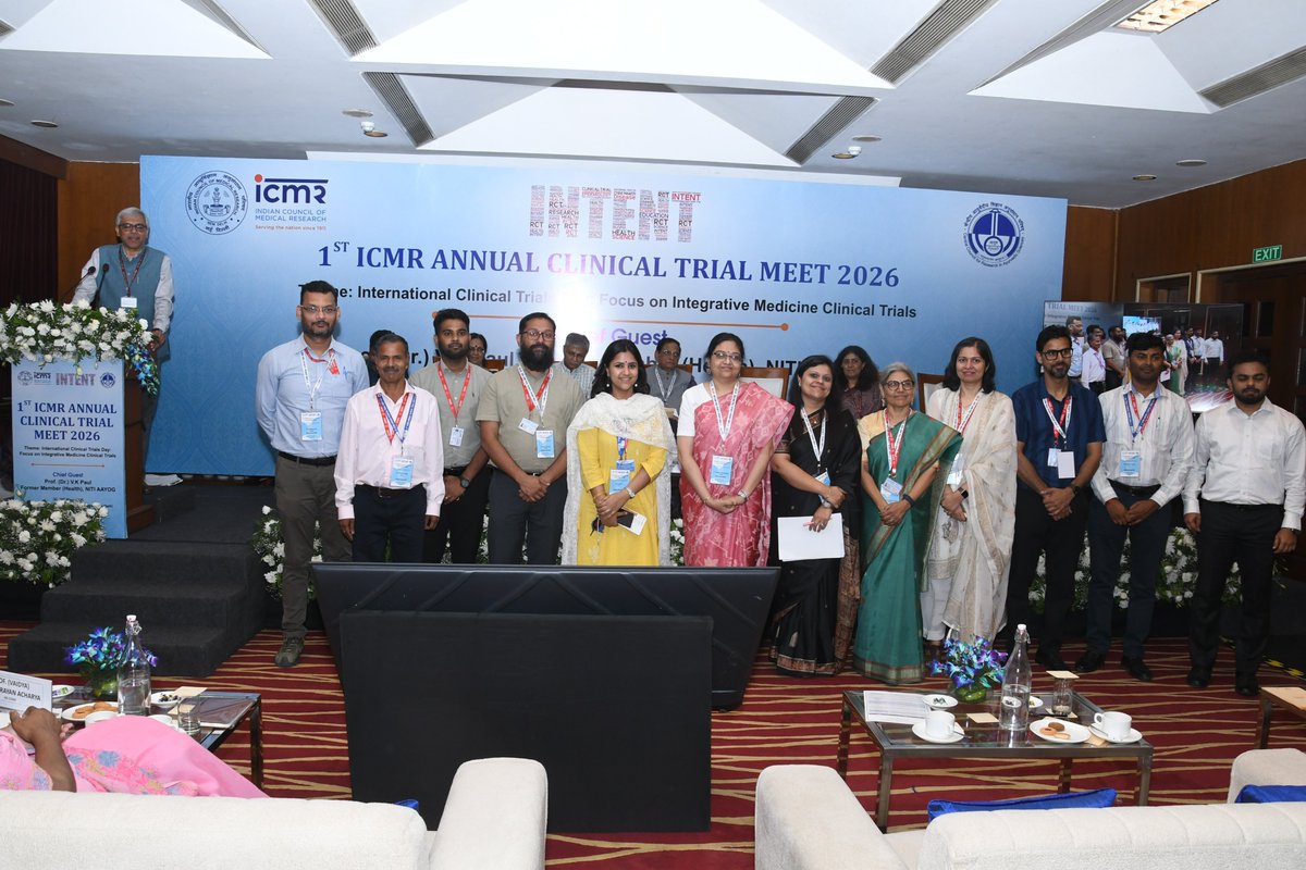 ICMRDELHI's tweet photo. Advancing India's clinical research ecosystem with innovation, ethics &amp; excellence
On #InternationalClinicalTrialsDay ICMR hosted 1st Annual Clinical Trial Meet 2026 on "Integrative Medicine Clinical Trials", bringing stakeholders together to strengthen evidence-based healthcare https://t.co/w8q5SqNIjD