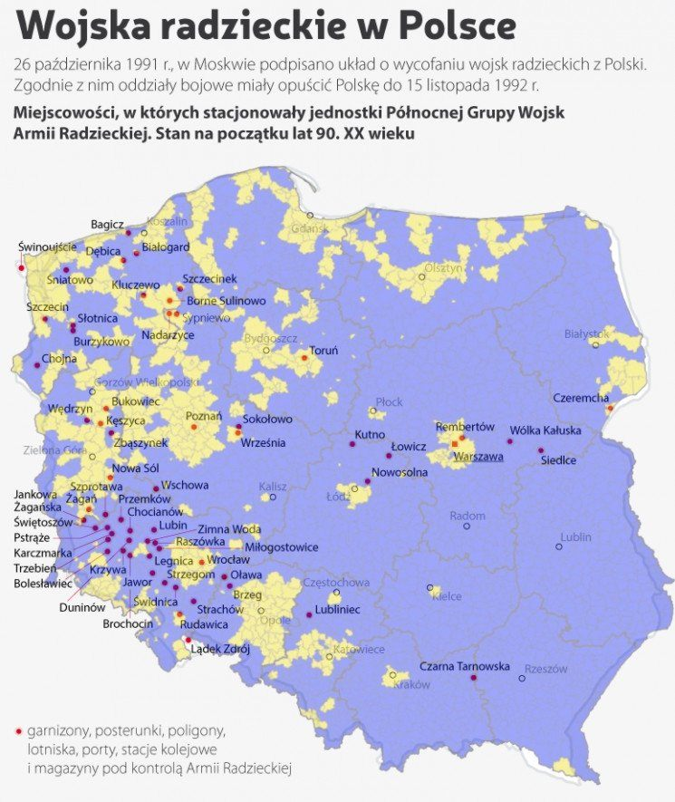 PolitykaRealna's tweet photo. Mapa stacjonowania wojsk radzieckich w PRL i wojsk amerykańskich w III RP. https://t.co/yAgNV2rCHF