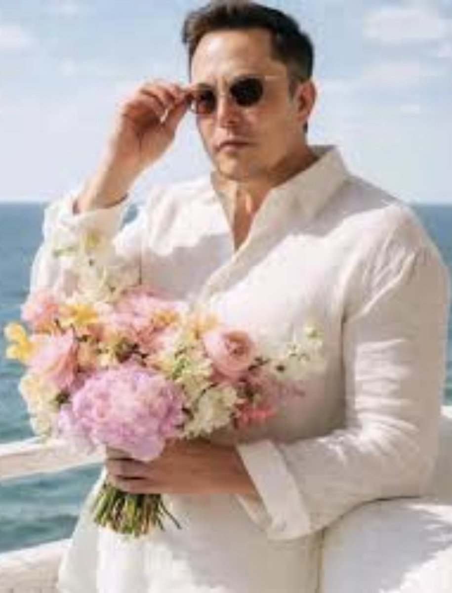 Iwana0981's tweet photo. Elon Musk with a bouquet of flowers — a softer, unexpected side 🌸✨
Sometimes even the strongest personalities show a gentle moment.

Do you like seeing this side of him? ⬇️
A. Yes 🤍
B. No

#ElonMusk #Flowers #GentleSide #UnexpectedMoments #SoftSide #PublicFigures #Moments #Style #Vibes #SimpleMoments 🌸✨