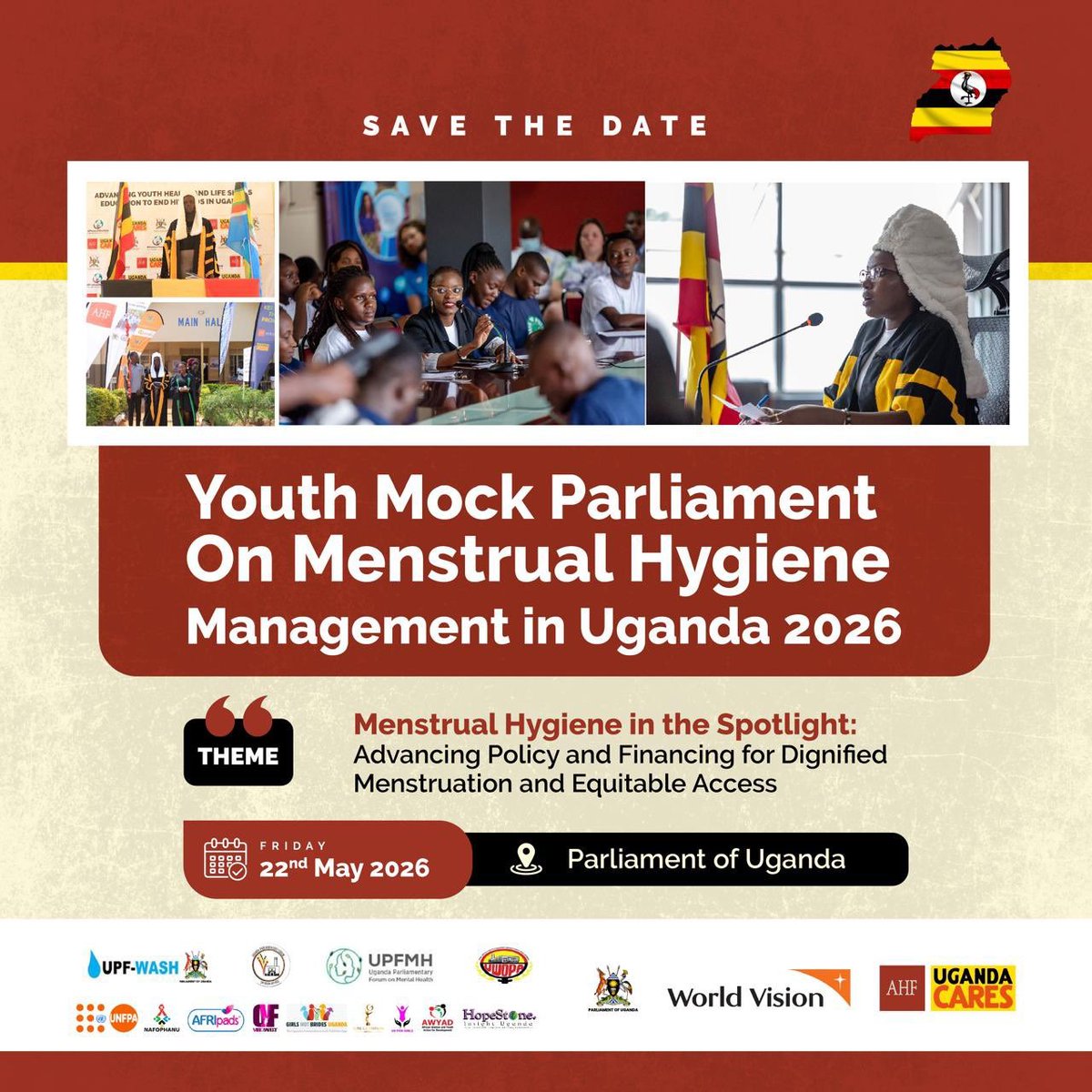 AFRIpads's tweet photo. Today, stand with the young people of Uganda and key menstrual health stakeholders at the Parliament of Uganda for the Youth Mock Parliament on Menstrual Hygiene Management 2026!

Menstrual Health, if not addressed holistically, we will continue to see girls drop out of school, lose learning time, and be held back from fully participating in socioeconomic activities.

We believe in advanced policy and financing for dignified, equitable access for every girl and woman.

#AFRIpadsSustainableFlows #AFRIpadsInclusive #AFRIpadsDignifiedFlows
