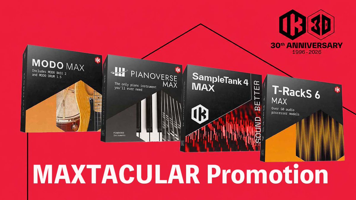MLKEY_official's tweet photo. ／
5月28日まで！
#IKMultimedia MAXTACULAR Promotion！
＼

👉https://t.co/rEgSOm096B

人気のMAXシリーズが50%OFF🔥
MODO MAX、Pianoverse MAX、SampleTank 4 MAX、T-RackS 6 MAX をはじめ、各種アップグレード版もお得にラインナップ！ https://t.co/NTfcaotv99